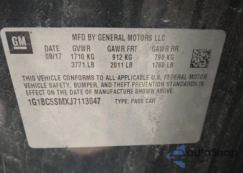 2018 Chevrolet Cruze Ls Auto z USA, uszkodzony, nr VIN 1G1BC5SMXJ7113047